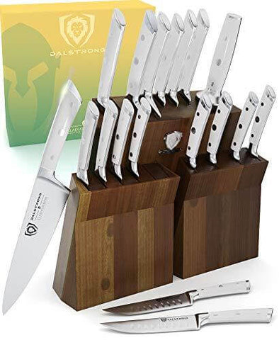18-piece Colossal Knife Set with Block White Handles | Gladiator Series