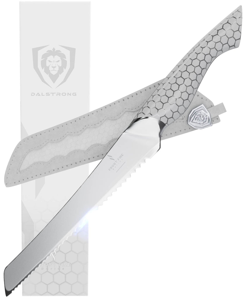 Frost Fire Series Serrated Bread Knife on white background