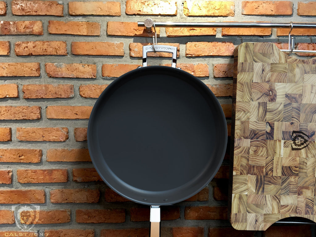 12" ETERNA Non-Stick Sauté Frypan - The Oberon Series hanging from a kitchen rod