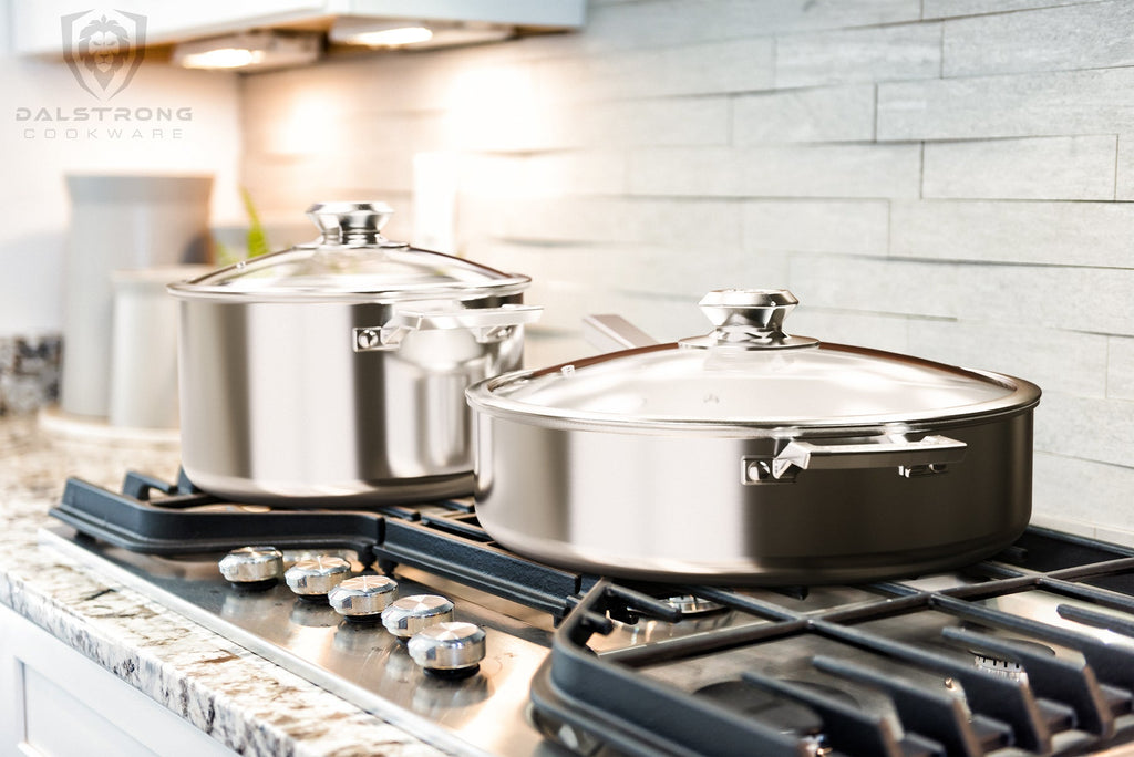 stainless steel cookware on oven