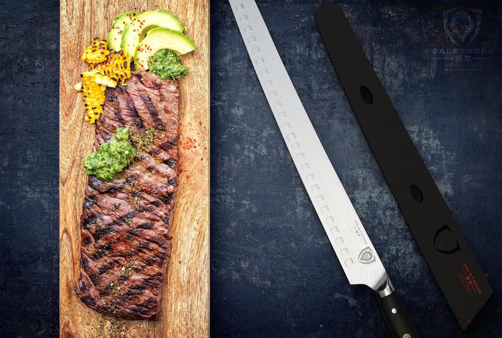 carving knife beside grilled meat