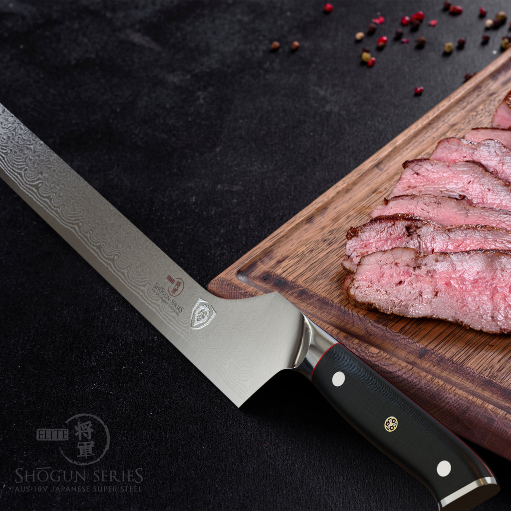 offset slicer beside sliced meat on cutting board