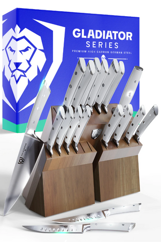 18-piece Colossal Knife Set with Block White Handles | Gladiator Series | Knives NSF Certified | proformapeakmarketing