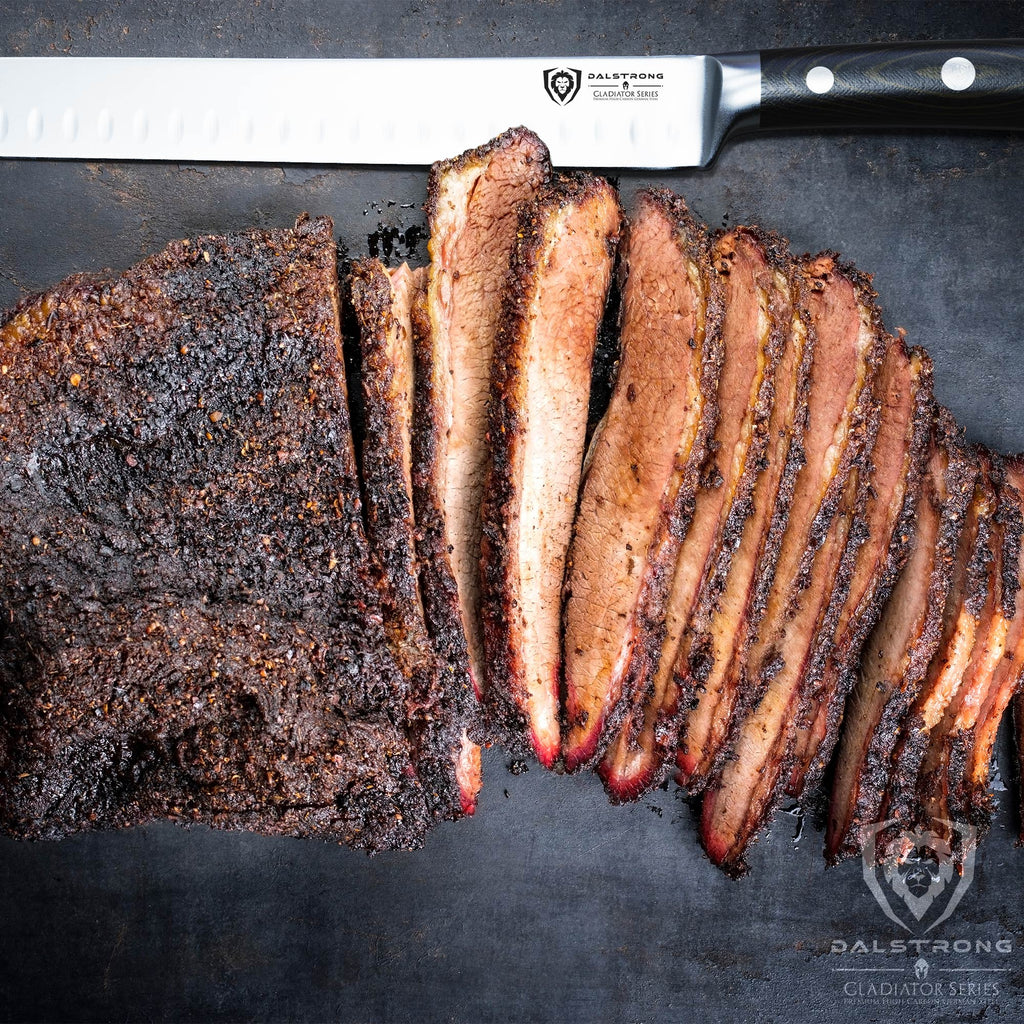 smoked prime rib sliced with carving knife