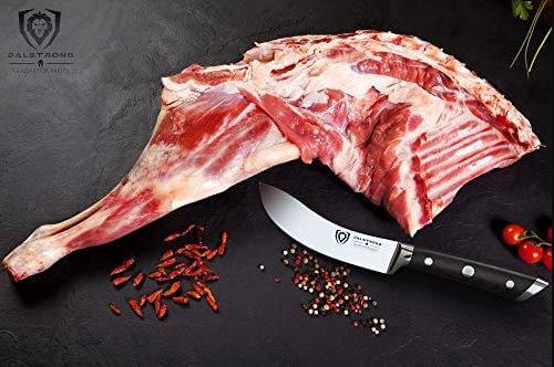 proformapeakmarketing gladiator skinning knife next to a huge slice of meat