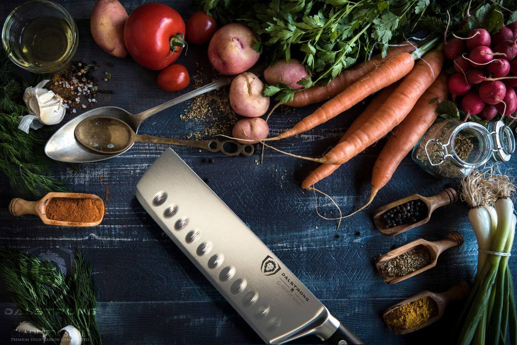 proformapeakmarketing Gladiator Nakiri knife surrounded by vegetables