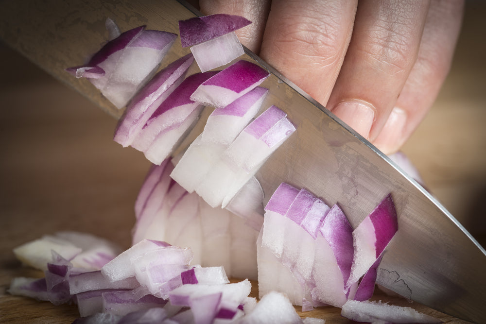 diced onions on counter