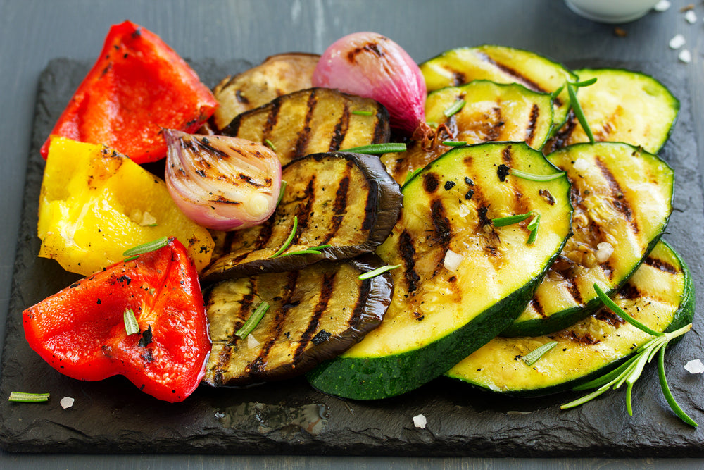 grilled zucchini with grilled red pepper